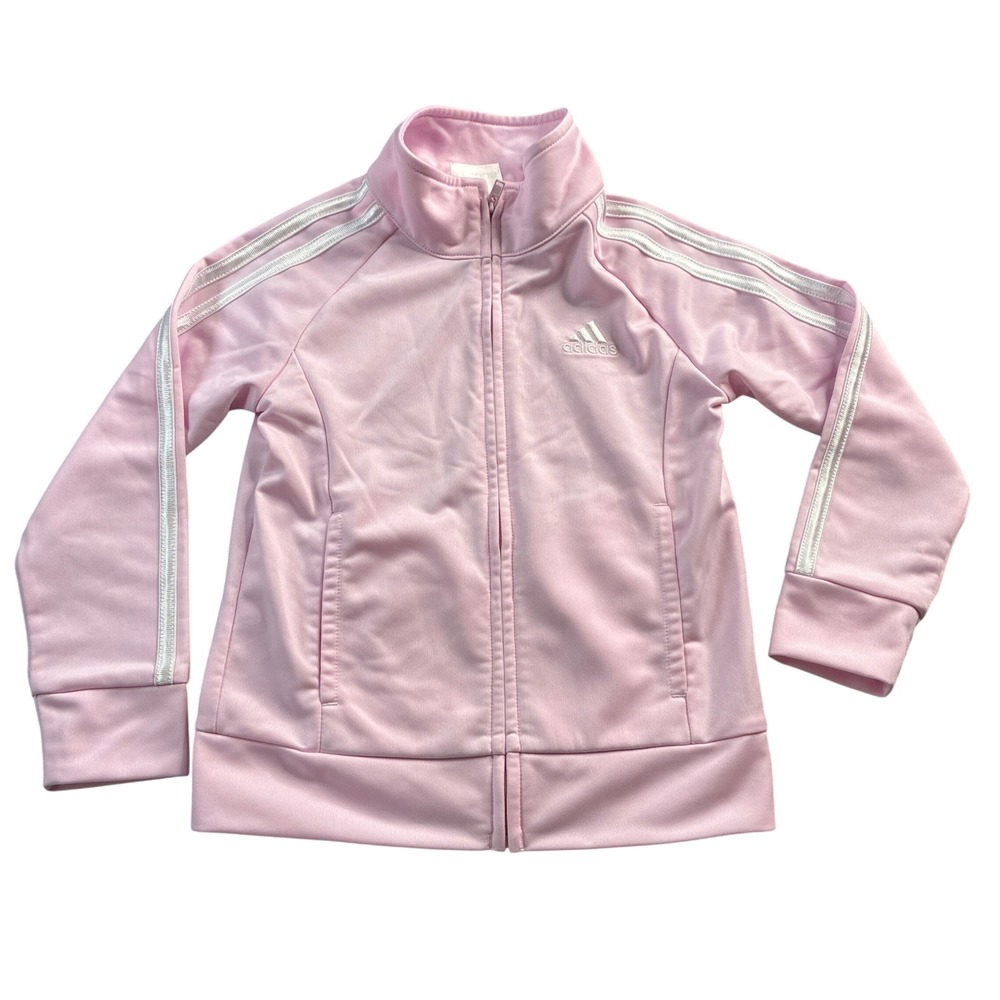 Adidas Girls Size 4T Track Jacket Zip Up Pink‎ 3 Stripe Logo